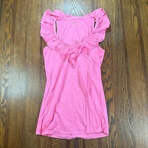 Lilly Pulitzer Alessa Ruffle Tank Top  Pink Palm Tree Logo Cotton Womens Size XS